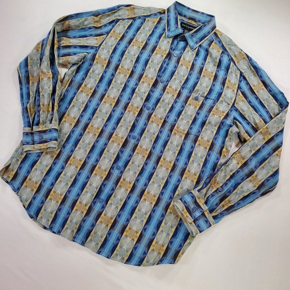Jhane Barnes Shirt Men Medium Blue Geometric Casual Button Down Designer Vintage - Picture 7 of 16